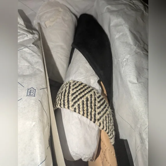 Birdies Swan Black Cuff Black and Cream Patterned Mules Size 7 - Picture 3 of 4